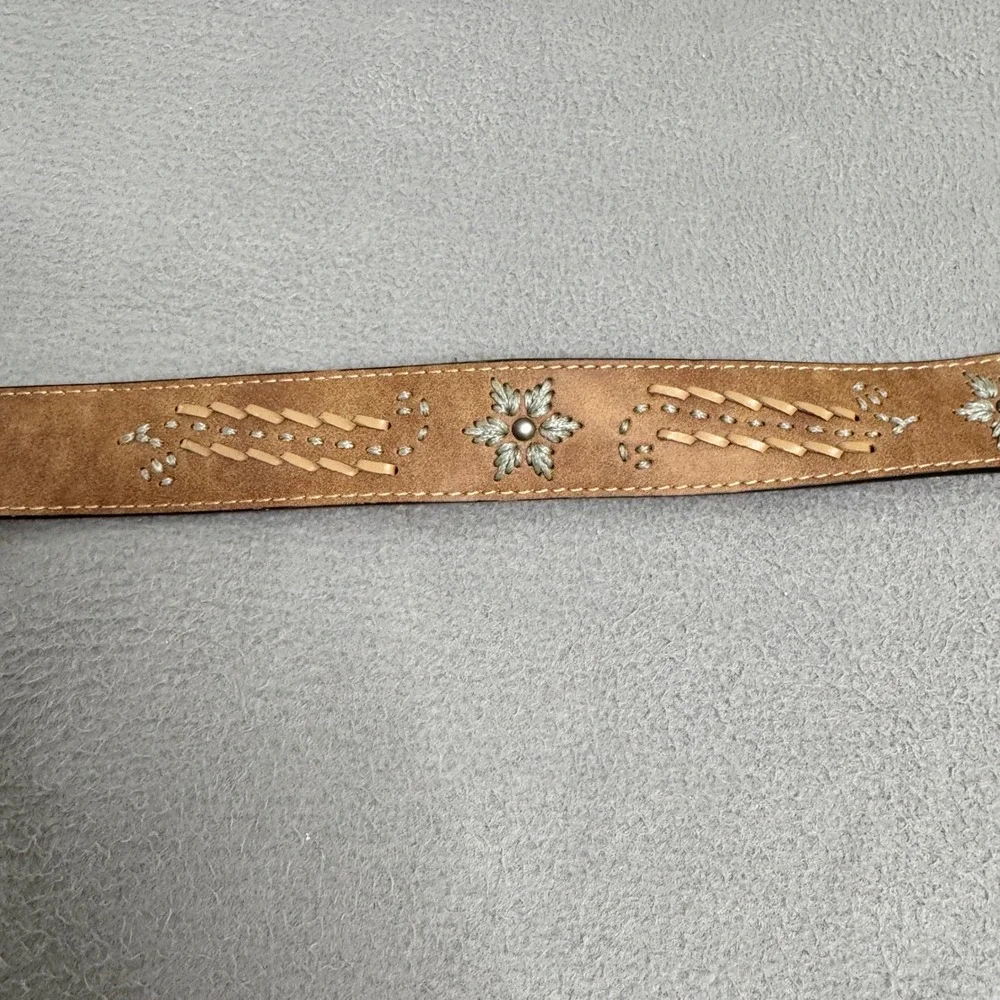 Roper Belt Womens XXL Brown Genuine Leather Embroidered Western Studded Floral